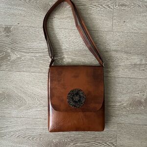 Brown Leather Crossbody Bag with Bead embellishment